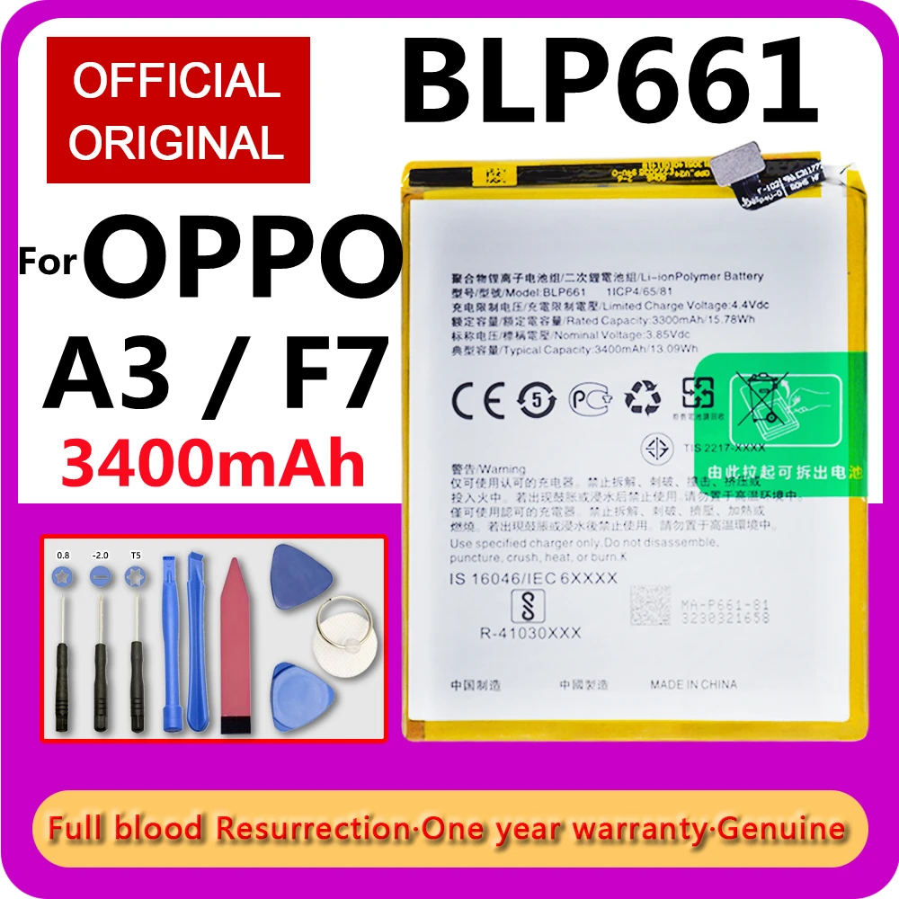 

2021 New 3.85V BLP 661 3400mAh Cellphone Mobile Phone Battery + Repair Tool for OPPO A3 Phones Rechargeable BLP661 Batteries