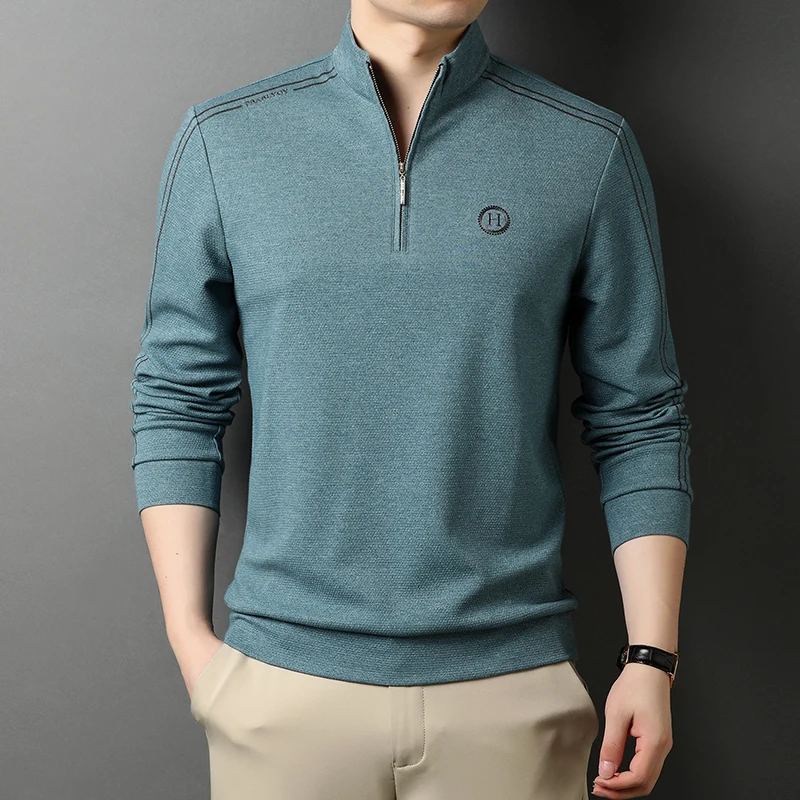 

Autumn Winter Men's 2022 New Spot Solid Color Embroidery Long-sleeved Daily Casual Fashion High Quality Man Polo Zipper T-shirt