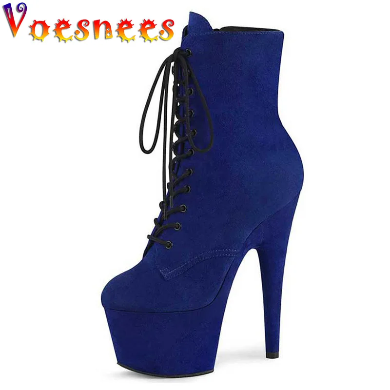

Plus Size Suede Sexy Nightclub Model Catwalk Platform Women Ankle Boots 17CM Round Toe Pole Dance High Heels Shoes Hate Day High
