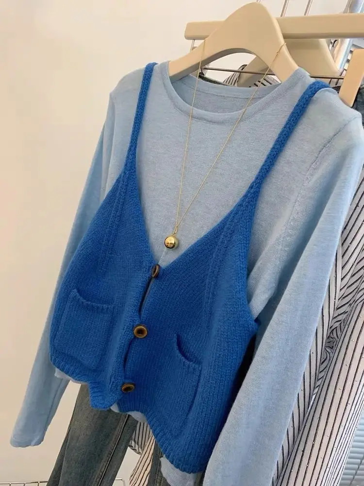 Korejepo Klein синий костюм из двух предметов топ с длинными рукавами уникальный