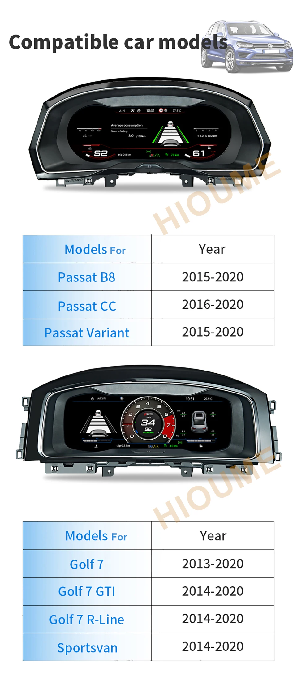 

12.5" Instrument Cluster CockPit LCD Speedometer Digital Dashboard Panel Virtual for Tiguan 2016-2020