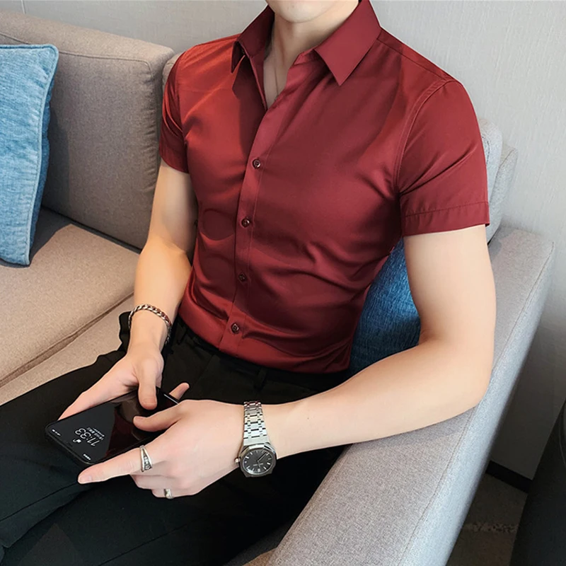 Рубашка мужская с коротким рукавом деловая Повседневная приталенная на