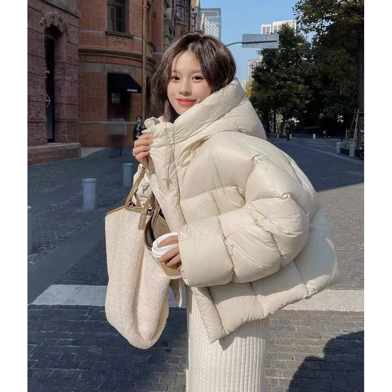 wa kurtka damska Krótka puchowa z kapturem 2024 Płaszcz zimowy Koreańska moda Grube ciepłe parki Luźna biała kaczka Różowa odzież wierzchnia