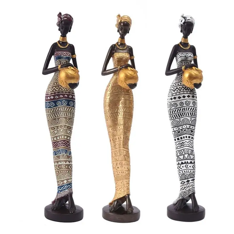 

African Art Sculptures Collectible Art African Women Figure Tribal Lady Statues Handmade Ornaments For Tabletop Bookshelf Decor