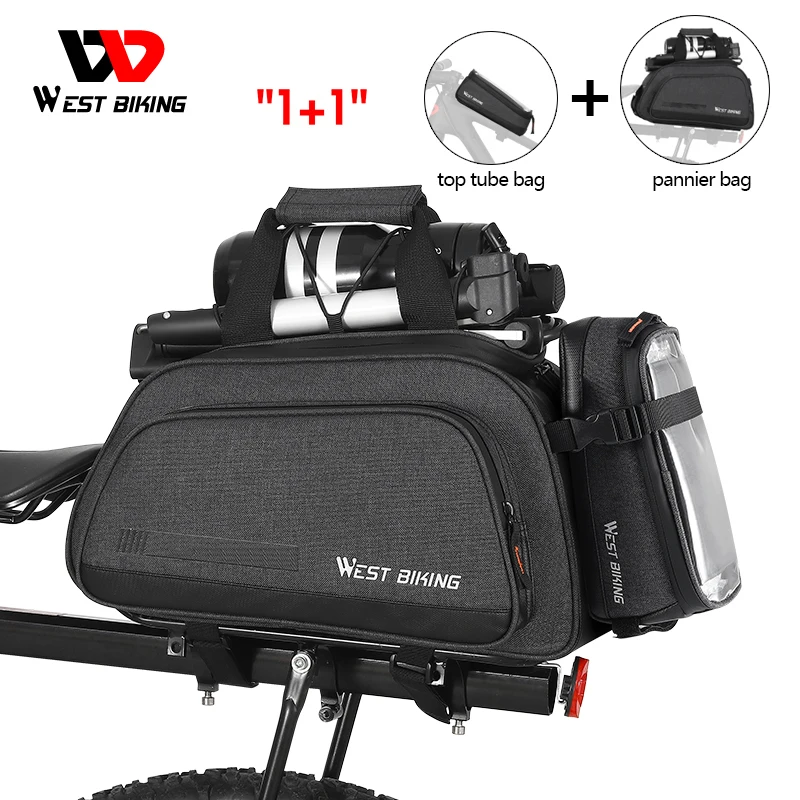 

WEST BIKING 2 In 1 Bicycle Bag 10L Large Capacity Insulated Trunk Bag + 1.5L Touch Screen Phone Bag MTB Bike Cycling Pannier