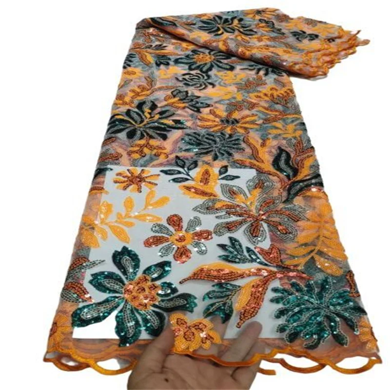 

Многоцветная Высококачественная африканская кружевная ткань с блестками, французская сетчатая вышивка, тюль, кружевная ткань для нигерийского свадебного платья