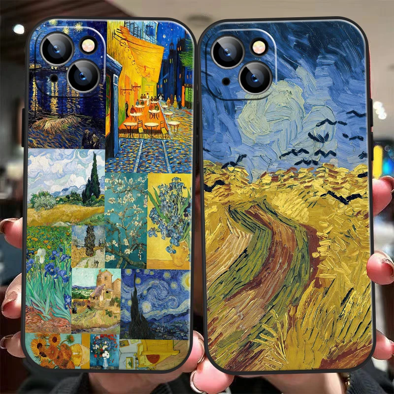 

Van Gogh Oil Painting Starry Sky For iPhone 14 13 12 11 Pro Max 12 13 Mini X XR XS Max 7 8 Plus Phone Case Liquid Silicon Funda