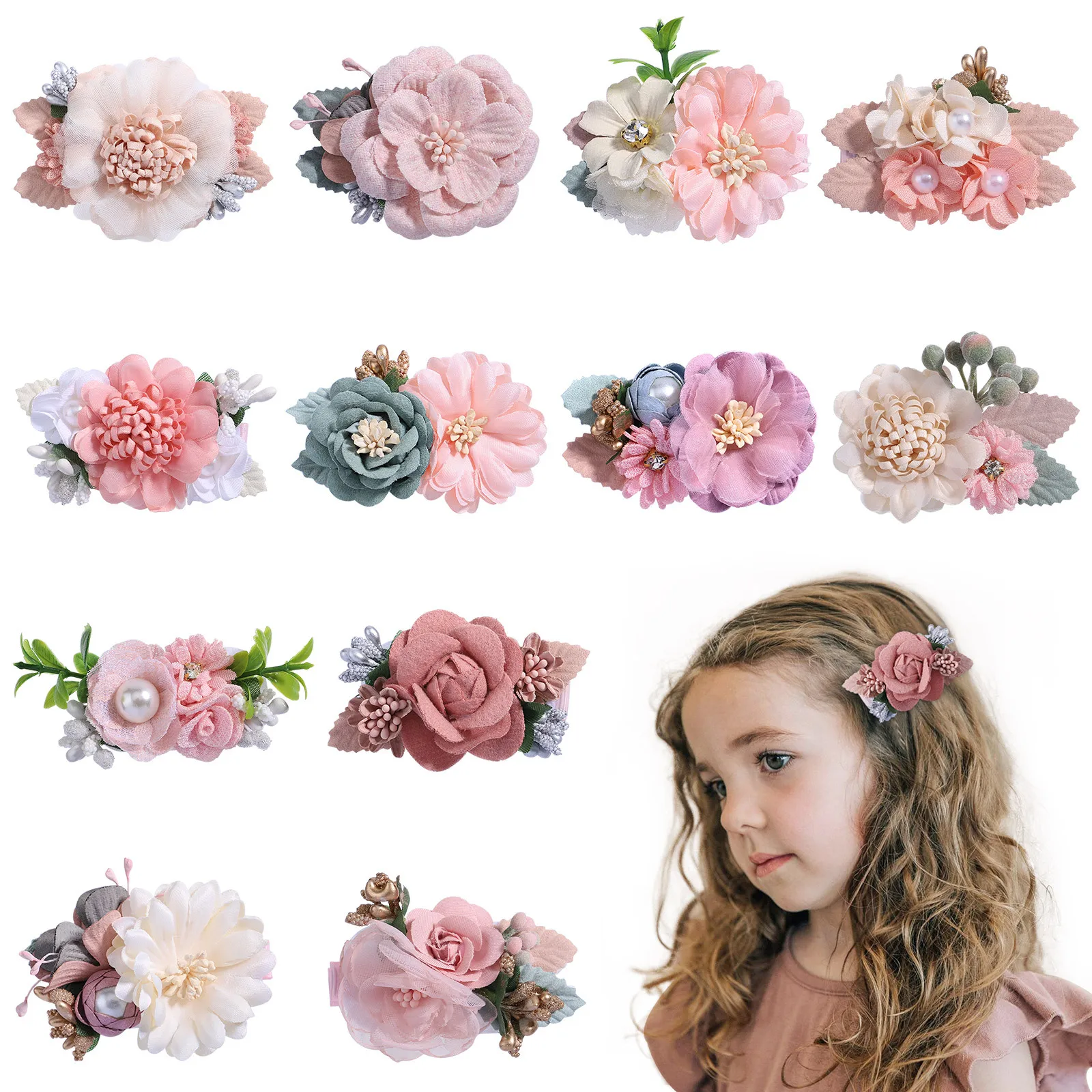 

Fashion Flower Children's Hairpin Sweet Little Girl Hair Clip Cute Baby Does Not Hurt Headdress Little Fresh Pearl Headwear