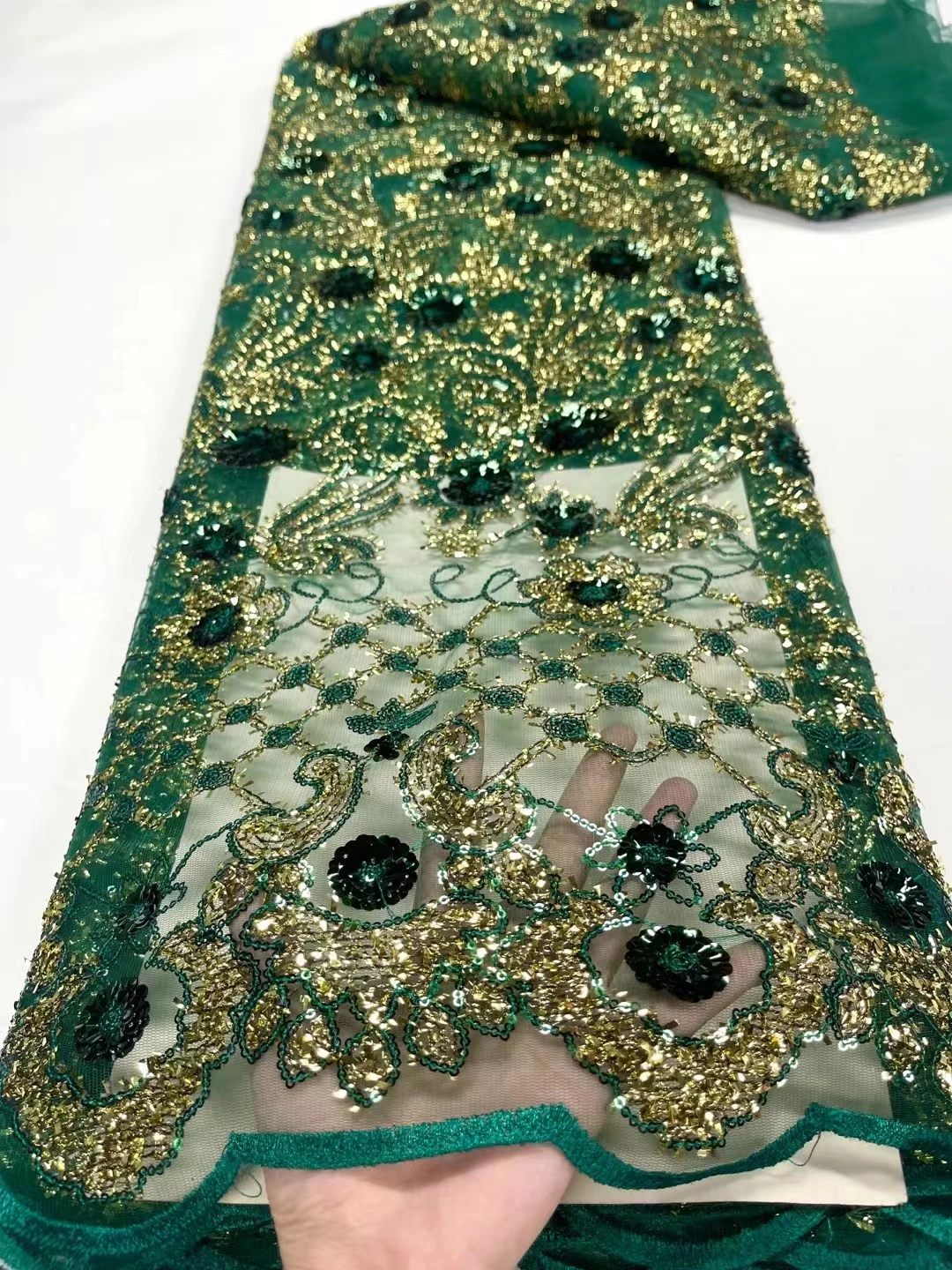 

African two-color sequin embroidery fabric, lace embroidery fashion evening dress cheongsam fabric 5 yards