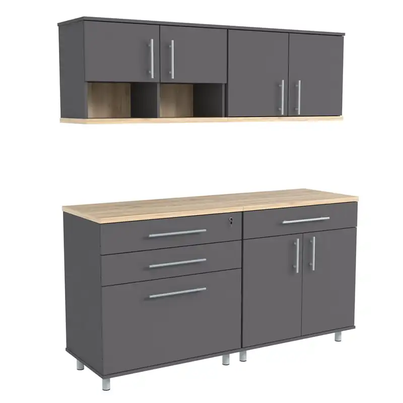 

63" 4-Piece 7-Shelf Heavy-Duty Garage Cabinet Set Wood Composite, Dark Gray