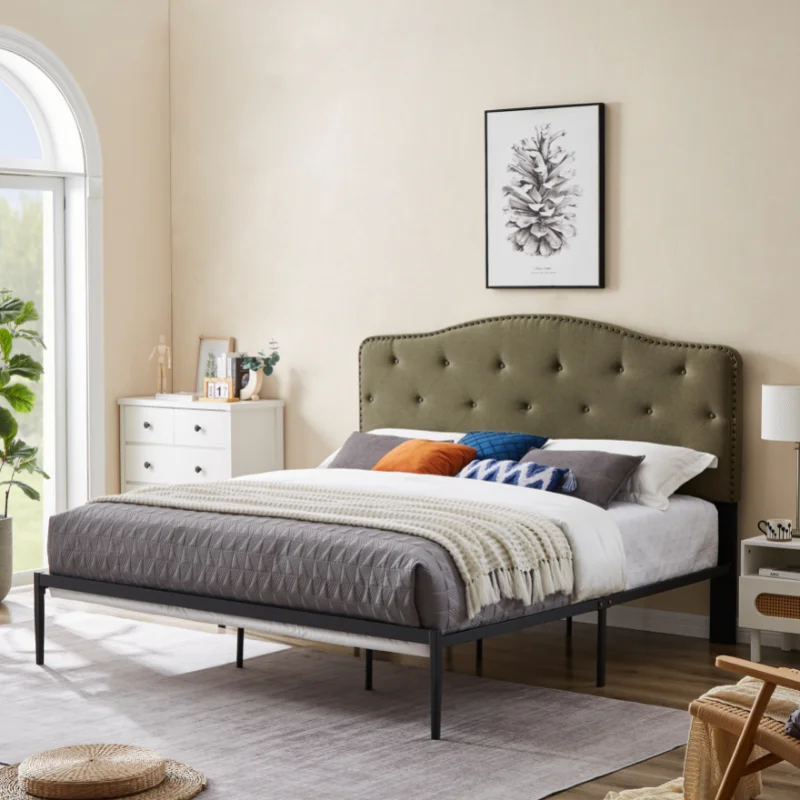 

[Flash Deal]B113 King Bed Beautiful Headboard with Solid Iron Frame with Buttons Coated with High Temperature Paint[US Stock]