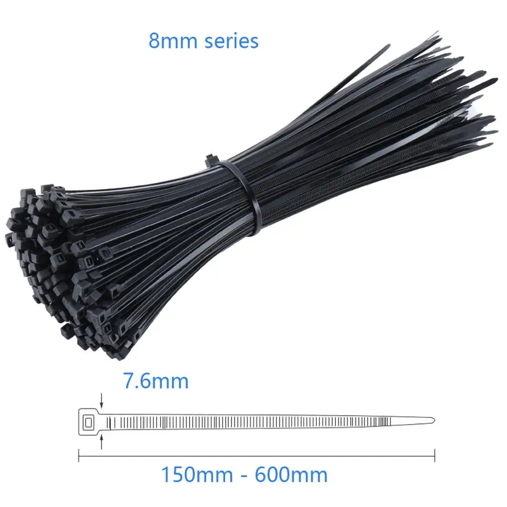 

20 шт./пакет 8 мм кабельная стяжка самоблокирующаяся пластиковая нейлоновая стяжка черный Органайзер застежка-молния для кабеля