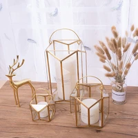 nordic golden lot scented candels geometric hurricane table romantic candles table windproof candelabros tealight holder