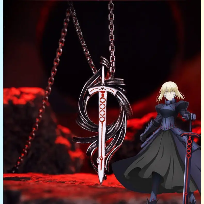 Anime Fate Stay Night Saber Excalibur Pendant Necklace for Men Women Vintage Metal Chain Necklace Fans Punk Party Jewelry Gifts
