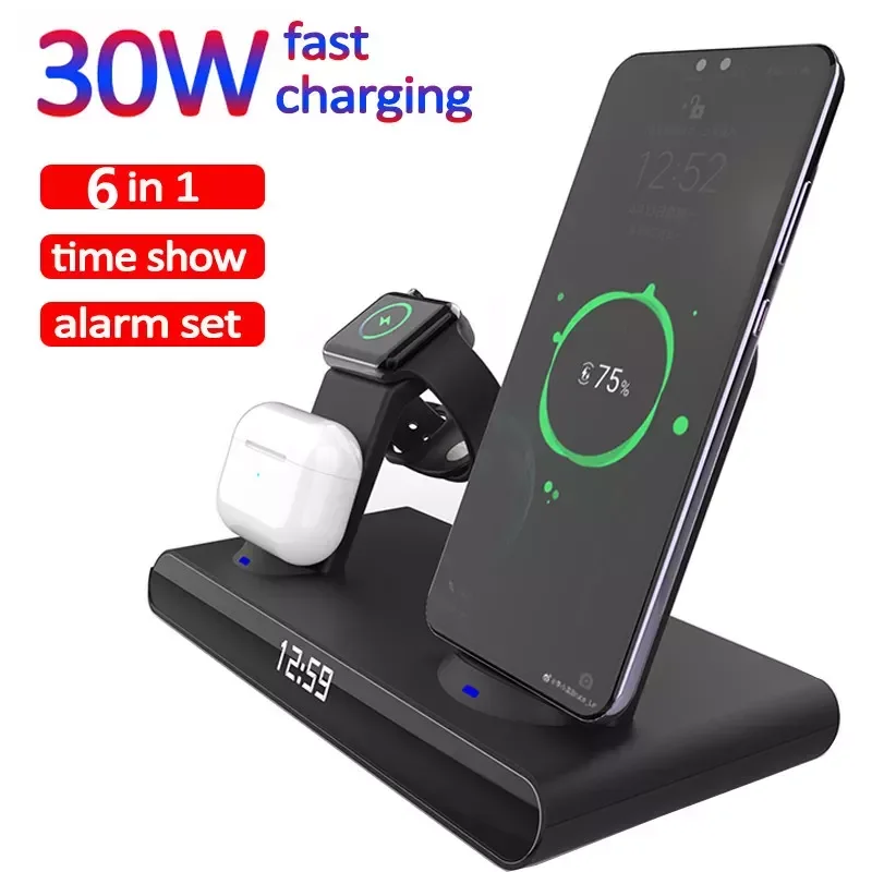 

NEW2023 6 in 1 30W Wireless Charger 13 12 Pro Max X Fast Chargers Watch 6 SE Pro 2 3 Charger Holder