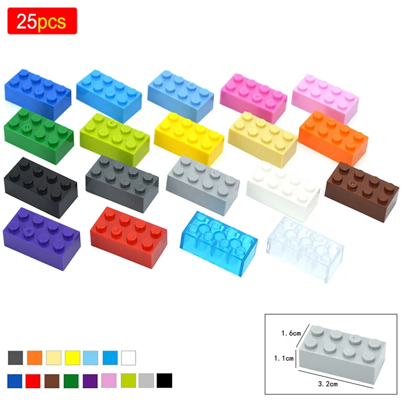 

25pcs DIY 2x4 Dots Thick Figures Bricks Educational Classic Assemblage Building Blocks Compatible With 3001 Toys For Children