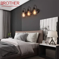 brother retro wall light indoor fixtures scones mounted originality design loft bedroom led industrial lamp