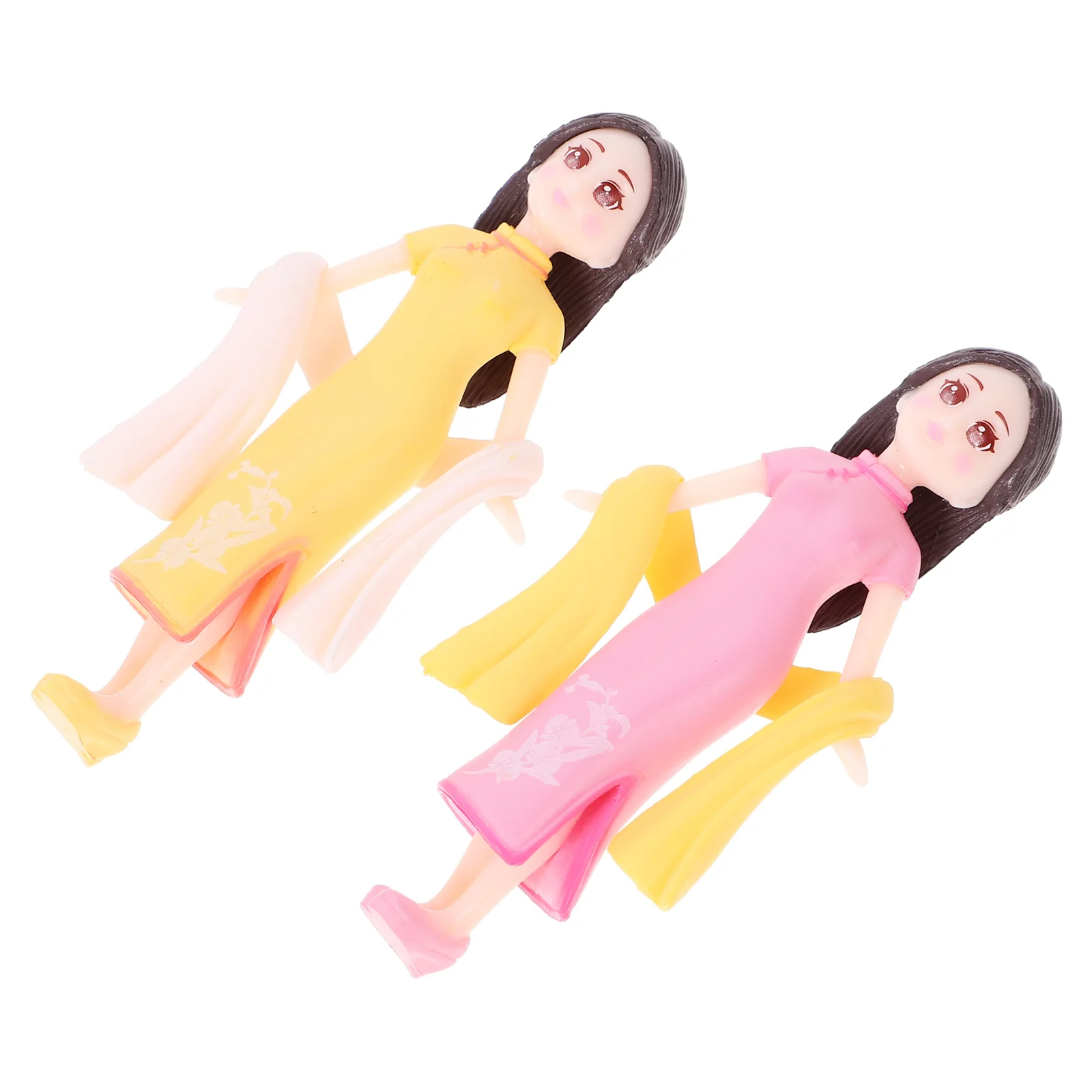 

2pcs Exquisite Cheongsam Girl Figurine Adornment Resin Craft Desktop Decor