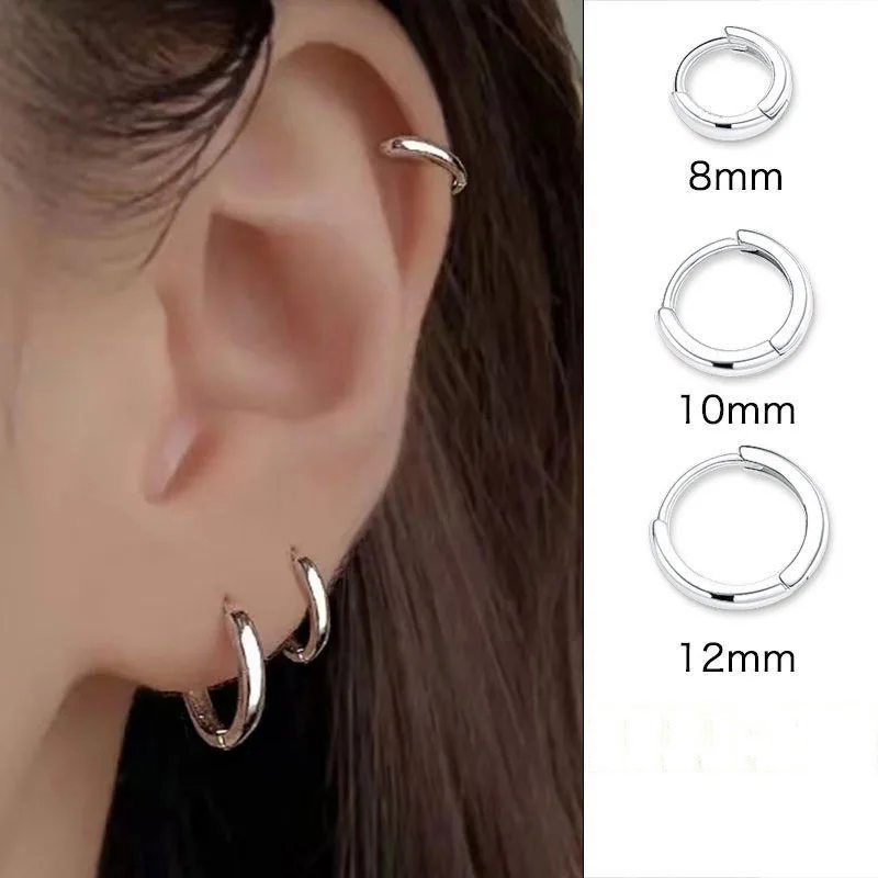 

Korean Fashion 1 Pair Minimalist Circle Hoop Earrings for Women Girls Silver Color Tiny Round 8/10/12mm Punk Unisex Rock Earring
