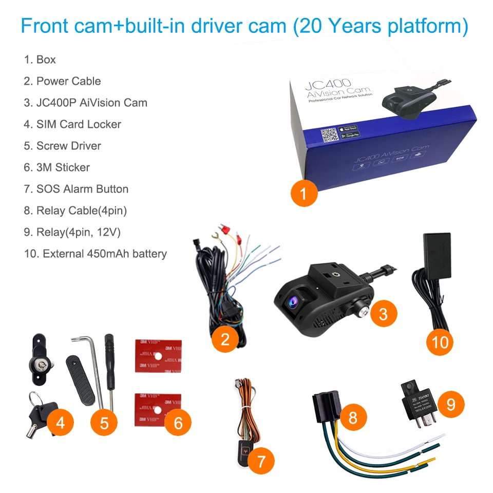 

JIMI JC400P GPS-регистратор 4G Wi-Fi Точка доступа 2 канала Прямая трансляция Видео Отключение топлива Автомобильный рекордер 450 мАч Аккумулятор Передний внутренний видеорегистратор