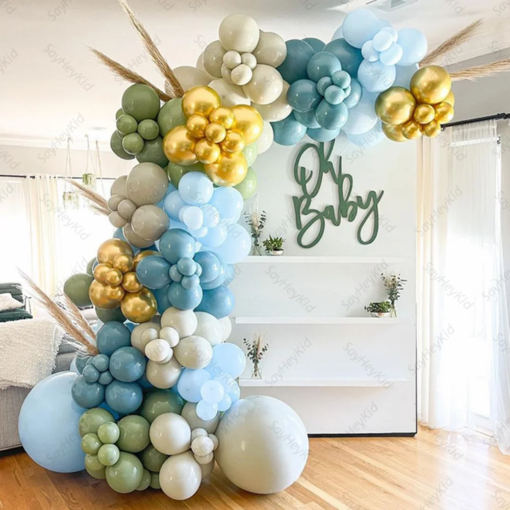 

157pcs Retro Sea Blue Balloon Garland Arch Kit Sand White Avocado Green Balloons for Birthday Wedding Anniversary Party Decor