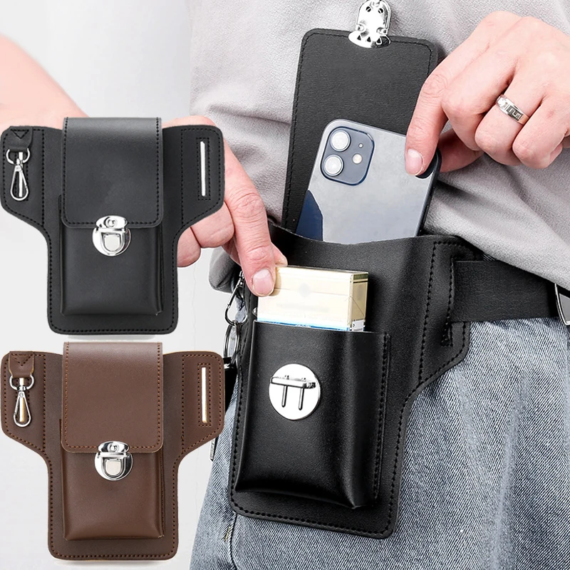 Vintage Leather Waist Bag Cellphone Loop Holster Mens Belt Bag Phone Pouch Wallet  Phone Case for IPhone Samsung Huawei General