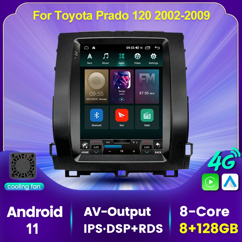 128 г Tesla экран для Toyota Land Cruiser Prado 120 2002-2009 Lexus GX470 Android 11 блок мультимедийный плеер GPS