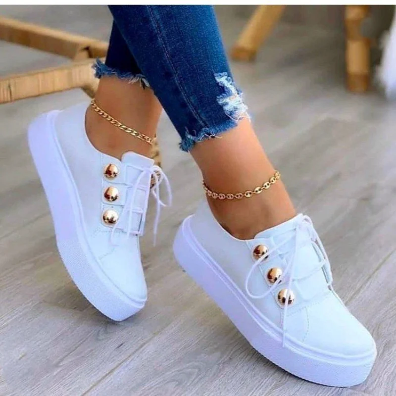 White Shoes Women 2023 Fashion Round Toe Platform Shoes Size 43 Casual Shoes Women Lace Up Flats Women Loafers Zapatos Mujer