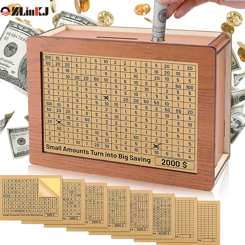 1000/2000/3000/5000/10000 копилка в евро долларах деревянная с отделениями для экономии и