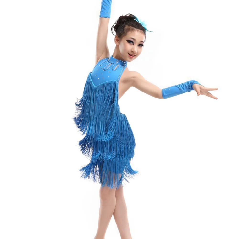 

Girls Dance Outfits Belly Kids Tango Skirt Carnival Wear Latin Salsa Costumes Tassel Dancing Dress Dancewear