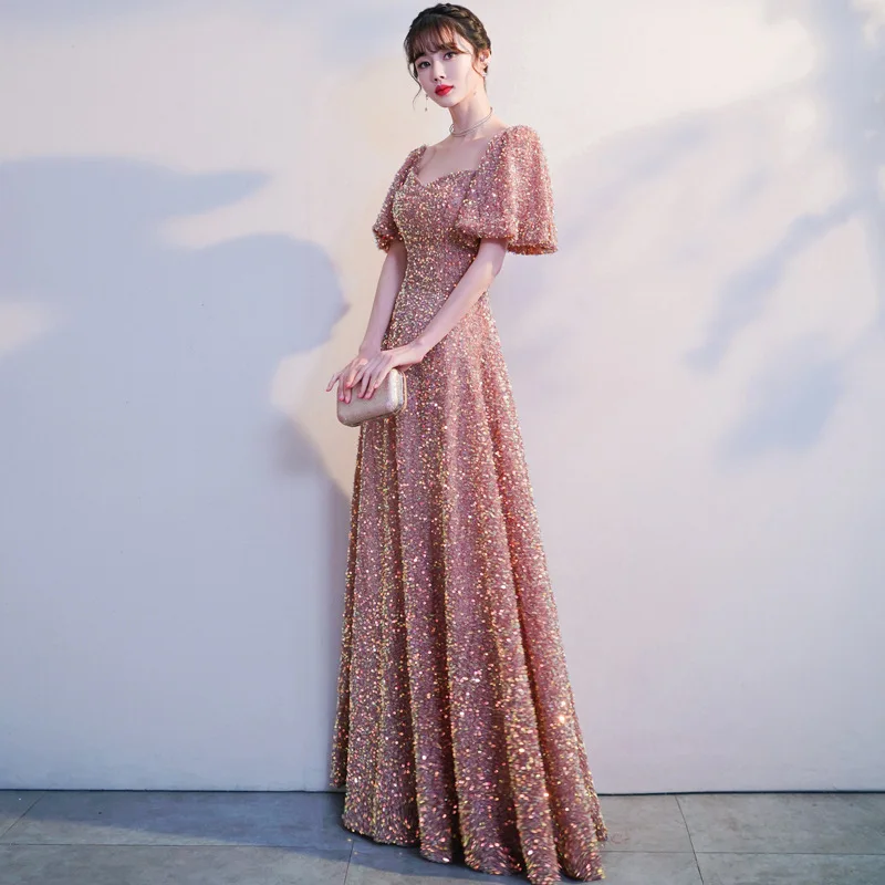 Sequins Evening Dress Women'S Small Temperament Chorus Performance Dress Host Banquet Evening Dress In Autumn And Winter 2023