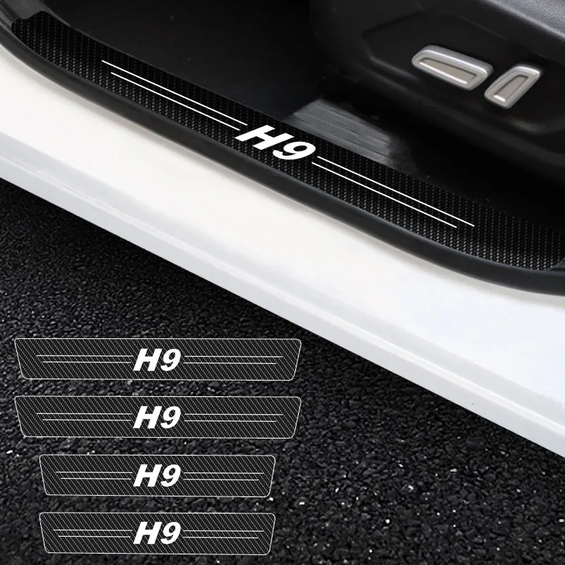 

4Pcs Car Door Threshold For Haval H9 Logo Scuff Plate Carbon Fiber Sill Protector Stickers Auto Door Entry Pedal Guards