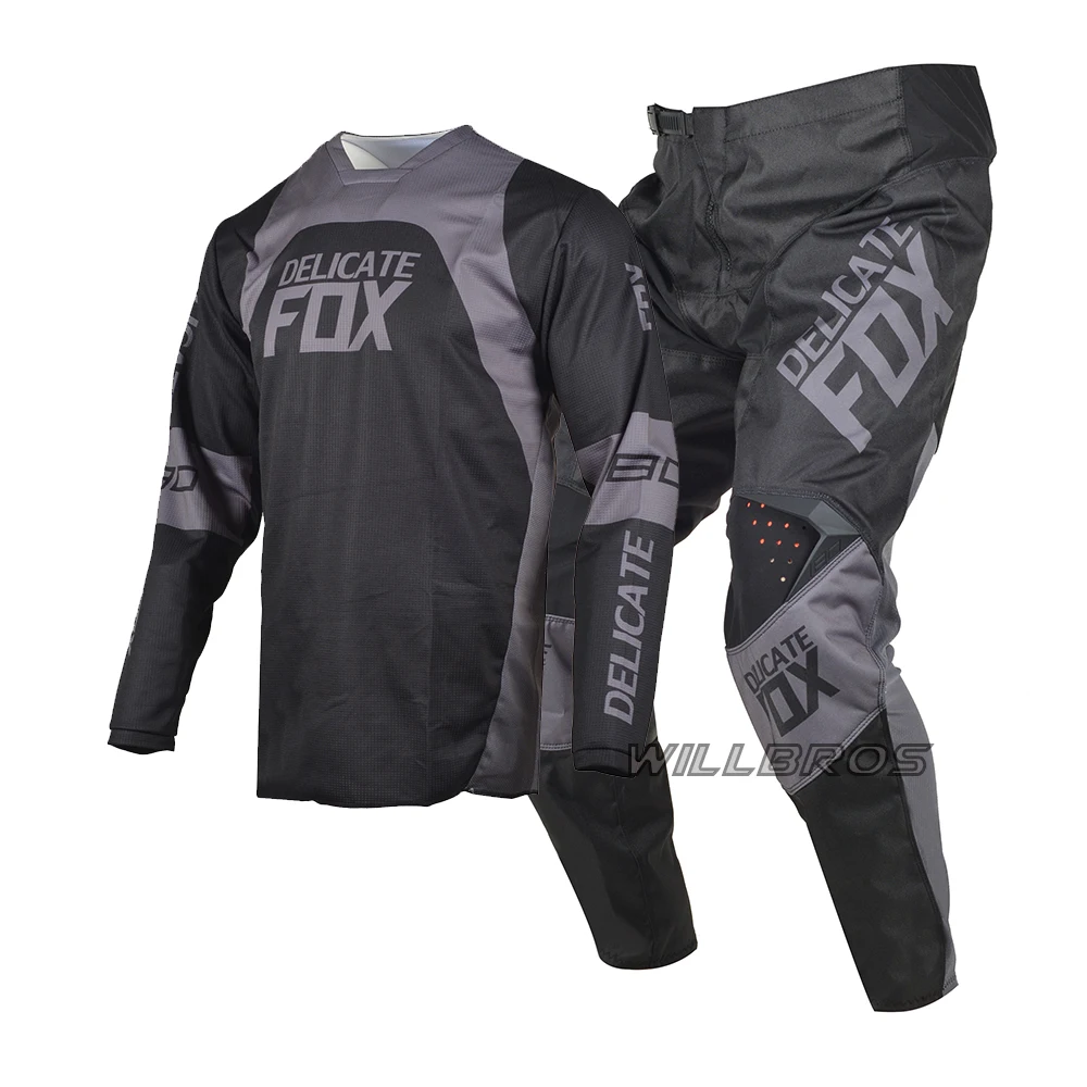 Offroad MX Racing Motocross Black Jersey and Pants Combo 180 Lux Motorcycle Dirt Bike Cross Country MTB DH Enduro Men's Gear Set