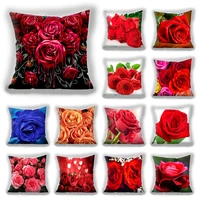 red flower cushion cover polyester throw pillow case super soft short plush cushion cover festive home decorative cushions