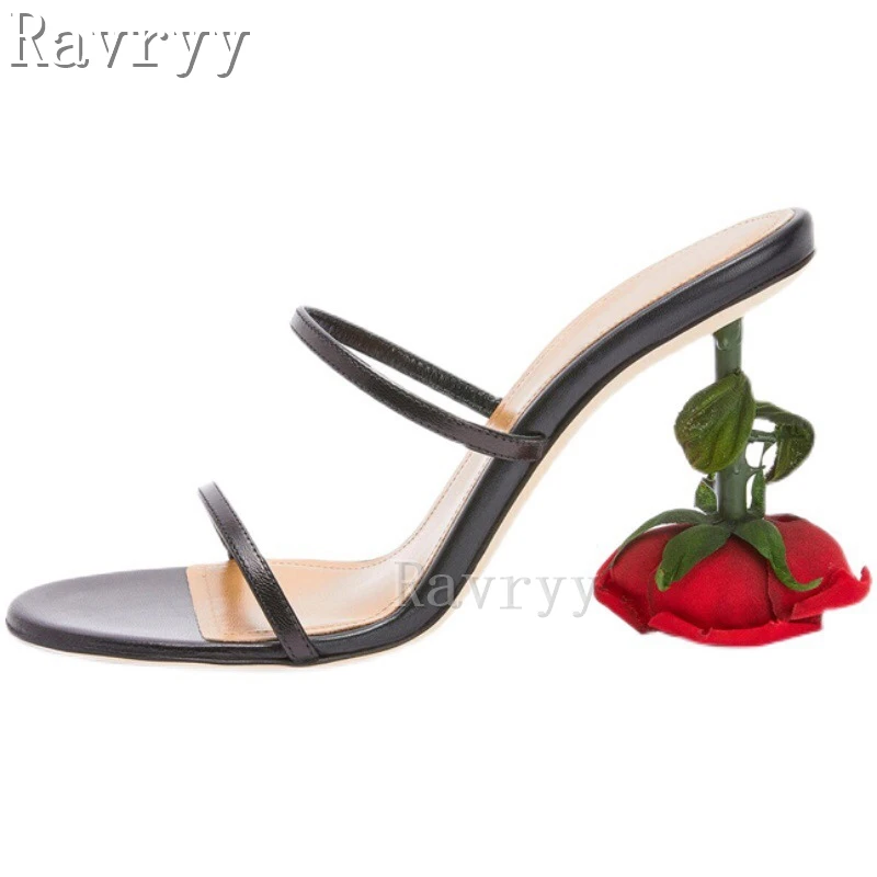 2023 Newest Rose Heels Women Slippers Elegant Red Flowers High Heels Sandals Fashion Lady Banquet High Heels Shoes