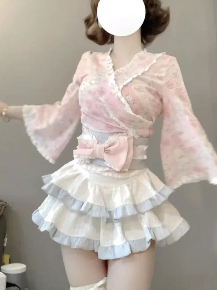Осенние комплекты Kawaii Bow Fairy женский японский стиль тонкий сладкий новый комплект