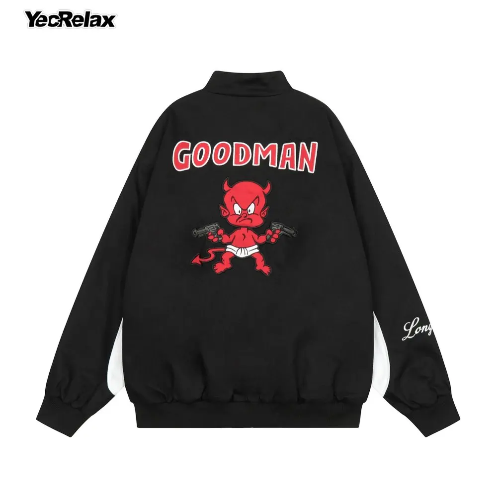 

Куртка мужская стеганая составного кроя, пилот с вышивкой и надписью дьявола, куртка-бомбер в стиле панк/готика, уличная одежда