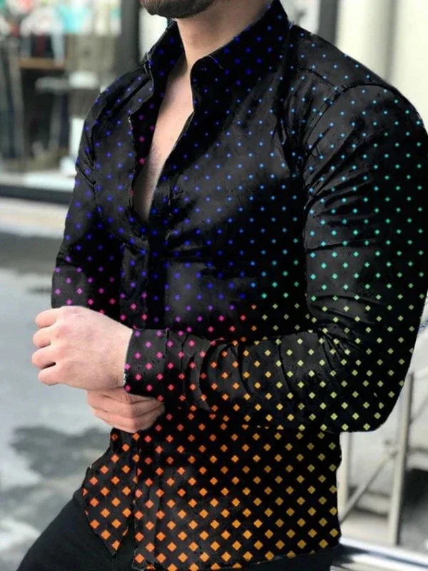2022 New Spring and Autumn Men's Casual Long Sleeve Shirt Collar Button Digital Printing Dot Lapel Large Size Shirt S-6XL