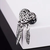 925 sterling silver bead openwork heart feathers dreamcatcher charm fit original pandora bracelet women diy jewelry gift