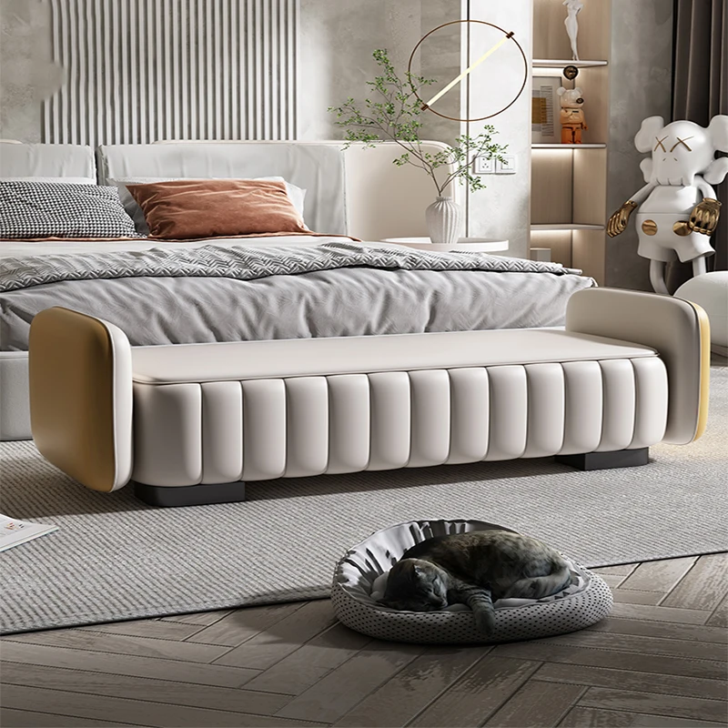 

Italian Minimalist Leather Bed Stool Bedroom Simple Modern Bedside Sofa Stool Door Into The House To Change Shoes Stool