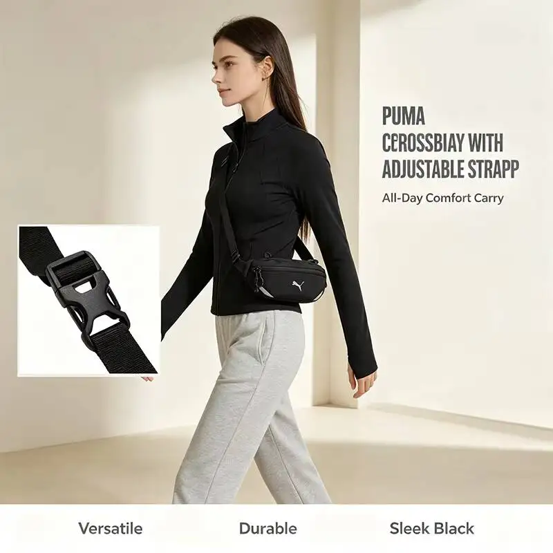 Фото Спортивная сумка Puma Hot Crossbody, черная, на плечо, с регулируемым ремнем, легкая, прочная, универсальная, для повседневного использования, в уличном стиле, повседневная сумочка №1