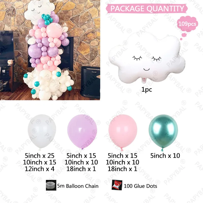 109 шт. набор белых облаков тема маркарон розовый фиолетовый латексный шар для