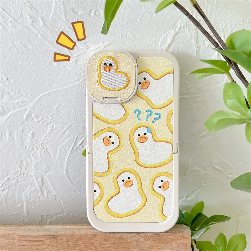 

Embroidered Double Stand Cute Duck Phone Case Cover for IPhone 11 12 13 14 Pro X XR XS Max Shockproof Case for IPhone 14 Cases
