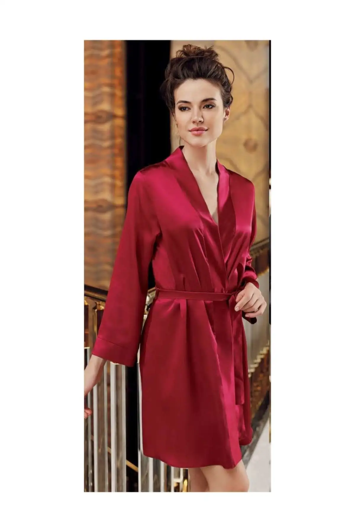 

113 Bride Satin Long Sleeve Short negligee Dressing Gown