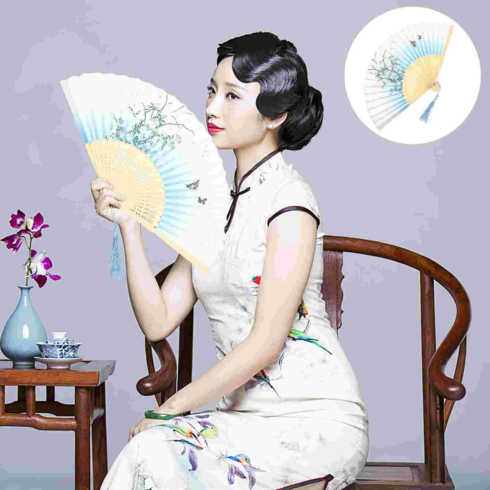 

Складной веер в классическом стиле, ручной подарок, портативный праздничный веер для представлений