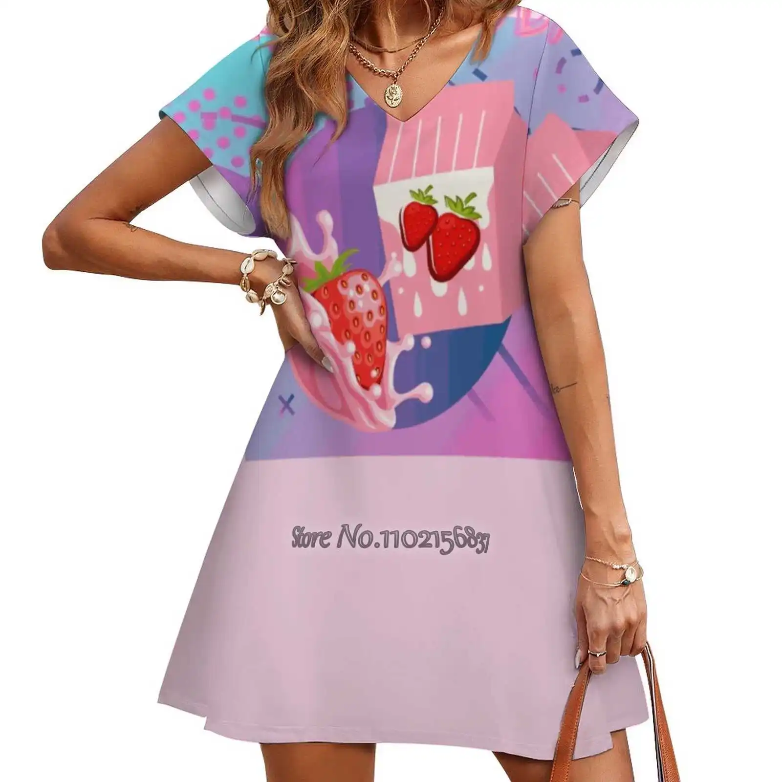 

Платье с коротким рукавом, V-образным вырезом и коротким рукавом