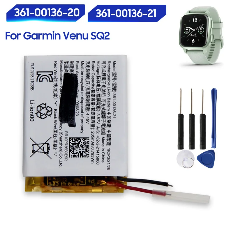 Фото Высококачественная сменная батарея для Garmin Venu SQ2 361-00136-20 361-00136-21 перезаряжаемые батареи 205 мАч №1