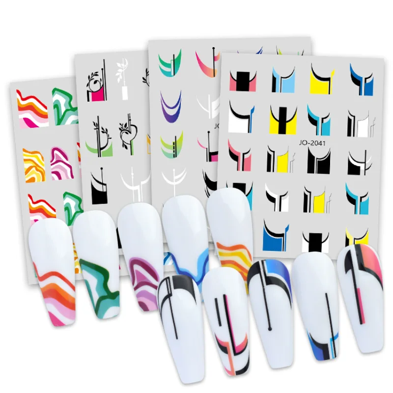 

Summer Graffiti Painted Nail Decal Stickers French Abstract Curved Geometric Patterns Simple Lines Nail Stickers For Nail