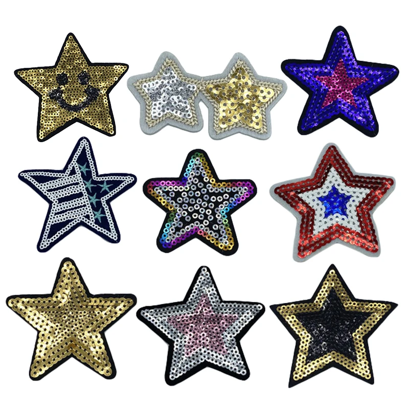 

Glitter Star Sequins Patches Sew Iron On Sticker Badge Clothes Applique Bag Fabric DIY Craft Sewing Accessories Home Supplies