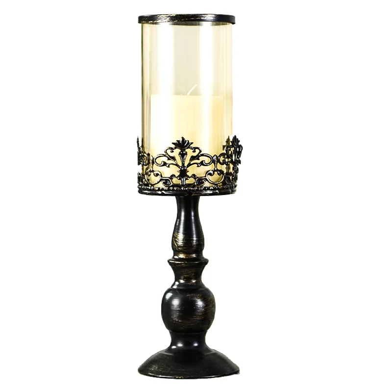 

Black Metal Candle Holders Glass Creative Pillar Luxury Candle Holders Elegant Simple Centro De Mesa Wedding Centerpieces EA60ZT
